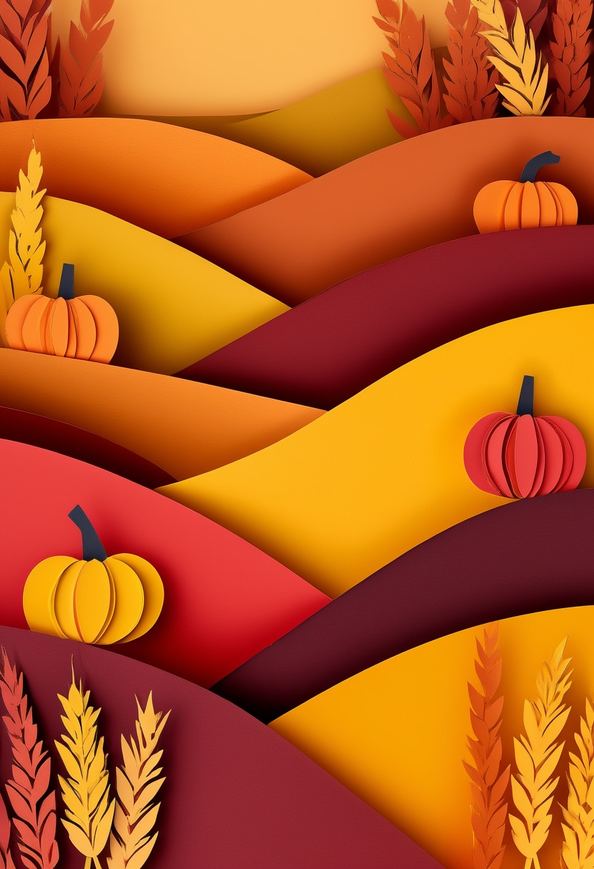 Harvest Pumpkin Wheat Layers — Autumn cut-paper-style greeting card