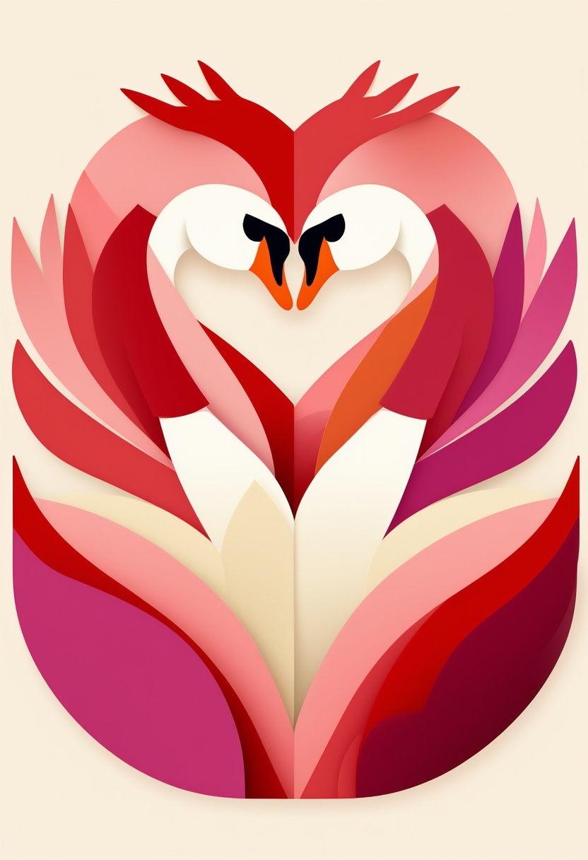 Heart of Swans Embrace — Valentine's Day cut-paper-style greeting card