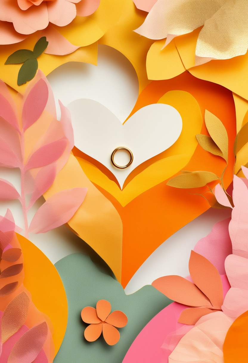 Heartfelt Ring Surrounded by Flowers — Marry Me cut-paper-style greeting card