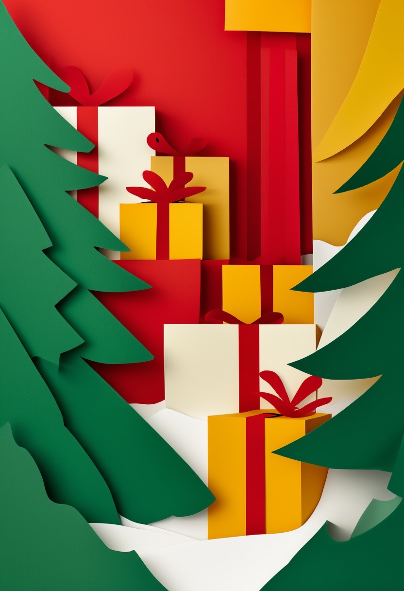 Holiday Gift Stack — Christmas cut-paper-style greeting card