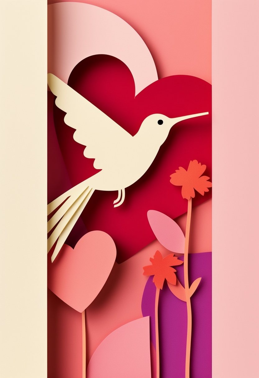 Hummingbird Hover Heartfelt — Valentine's Day cut-paper-style greeting card