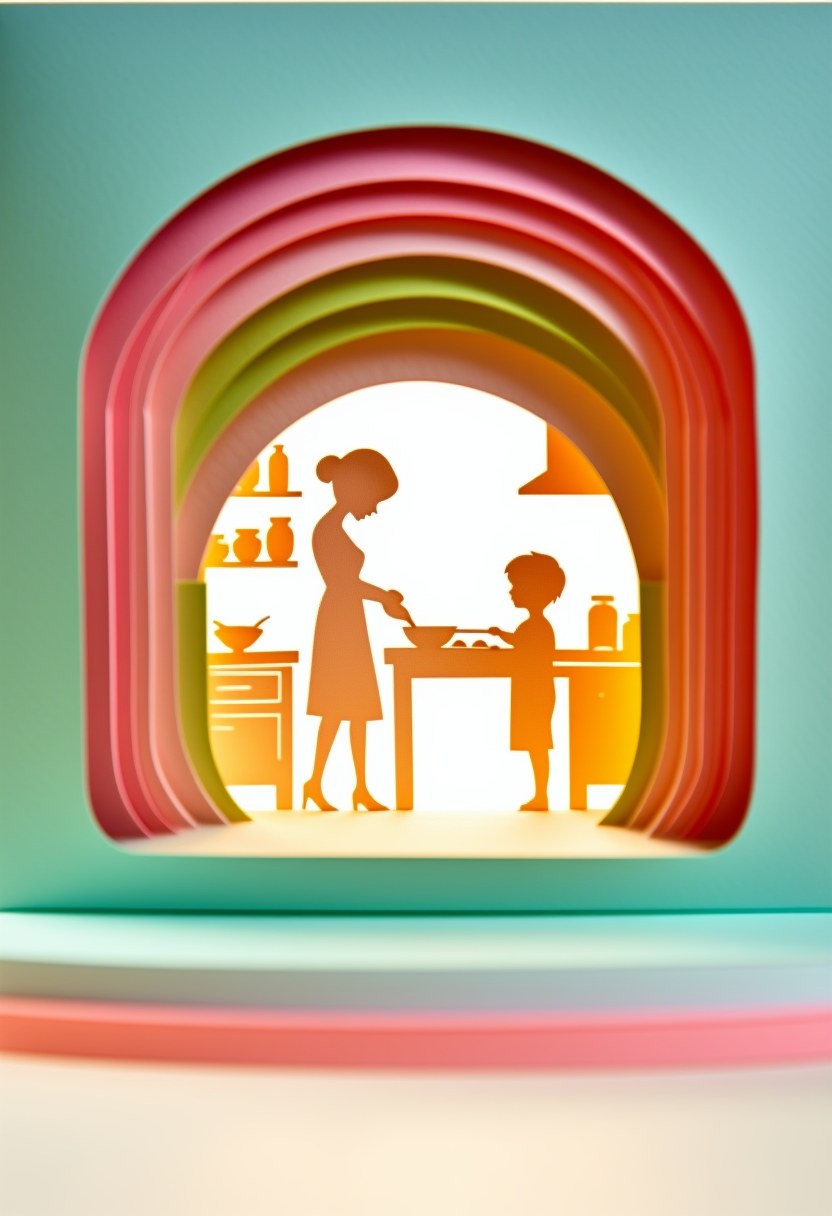 Kitchen Silhouette Celebration — Mother's Day cut-paper-style greeting card