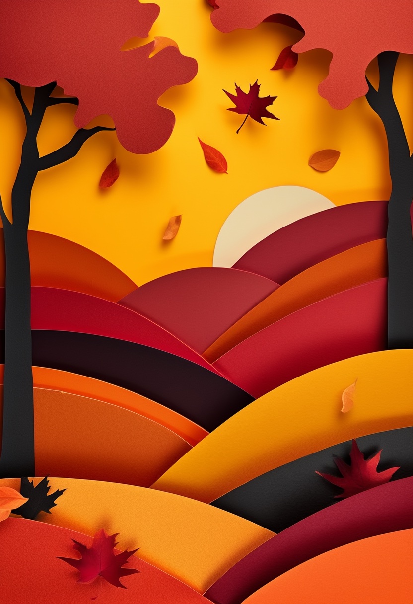 Layered Autumn Hills — Thanksgiving cut-paper-style greeting card