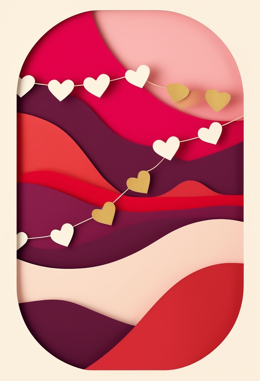 Layered Heart Garland — Valentine's Day cut-paper-style greeting card