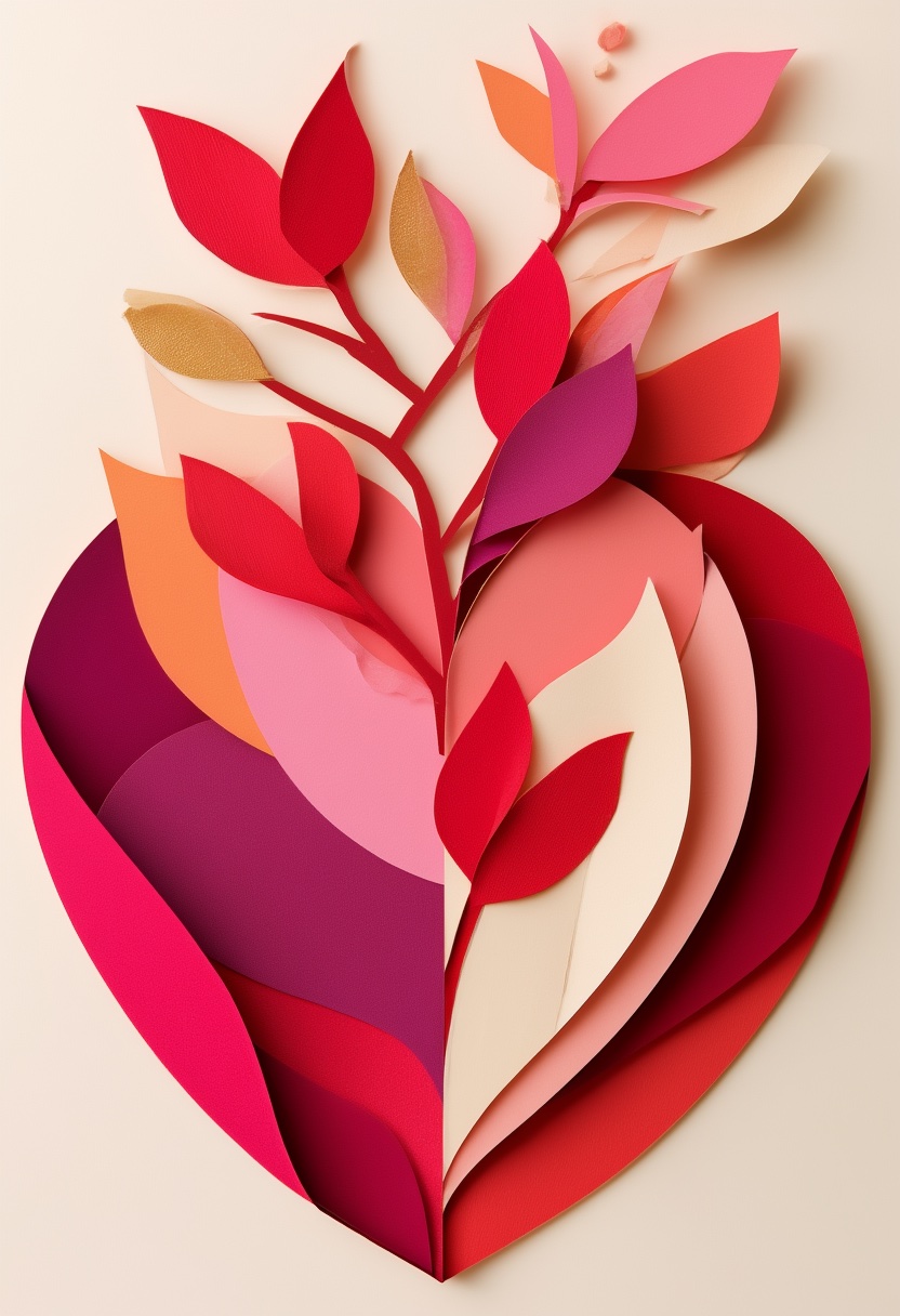 Layered Heart Paper Bloom — Valentine's Day cut-paper-style greeting card