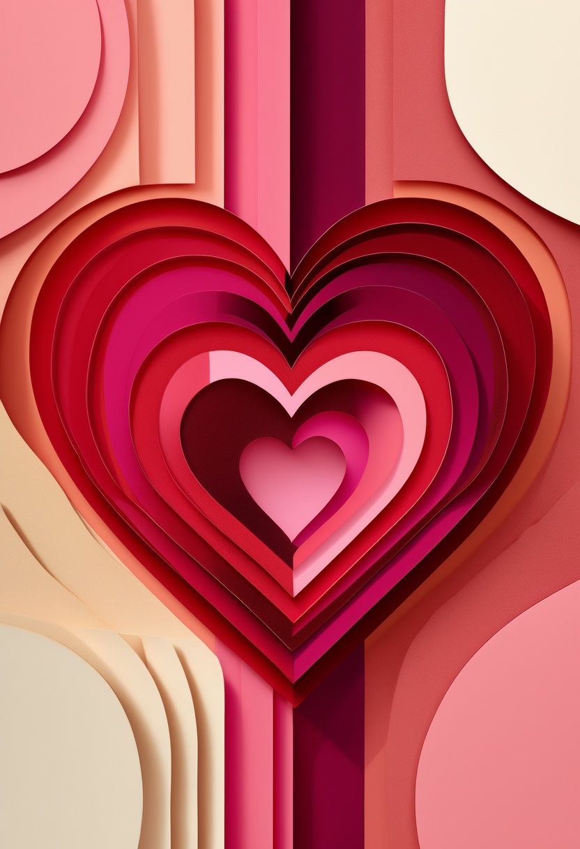 Layered Heart Petals — Valentine's Day cut-paper-style greeting card