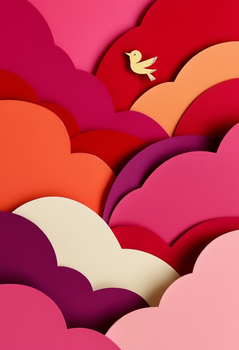 Layered Love Bird Flight — Love cut-paper-style greeting card