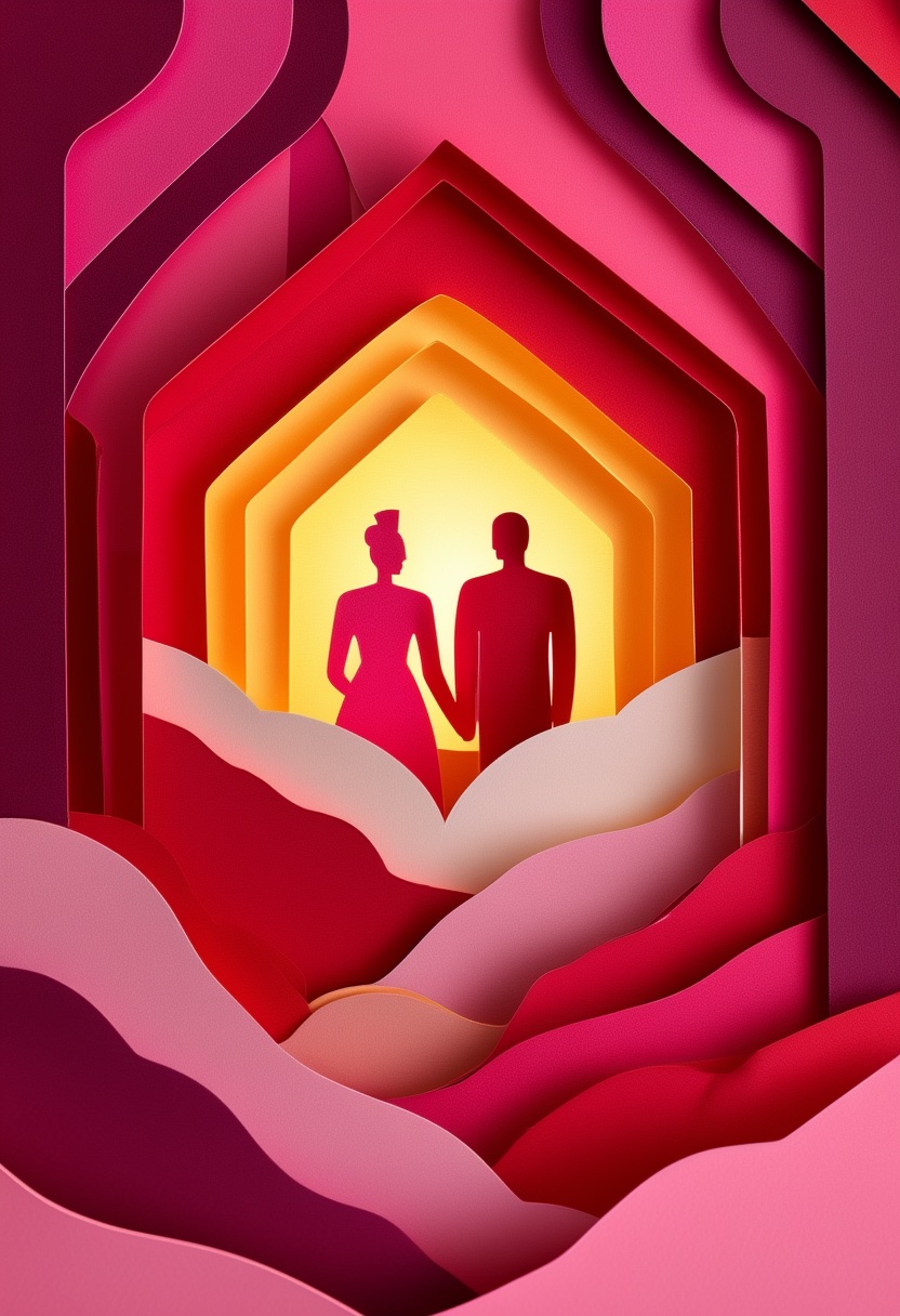 Layered Love Silhouette — Love cut-paper-style greeting card