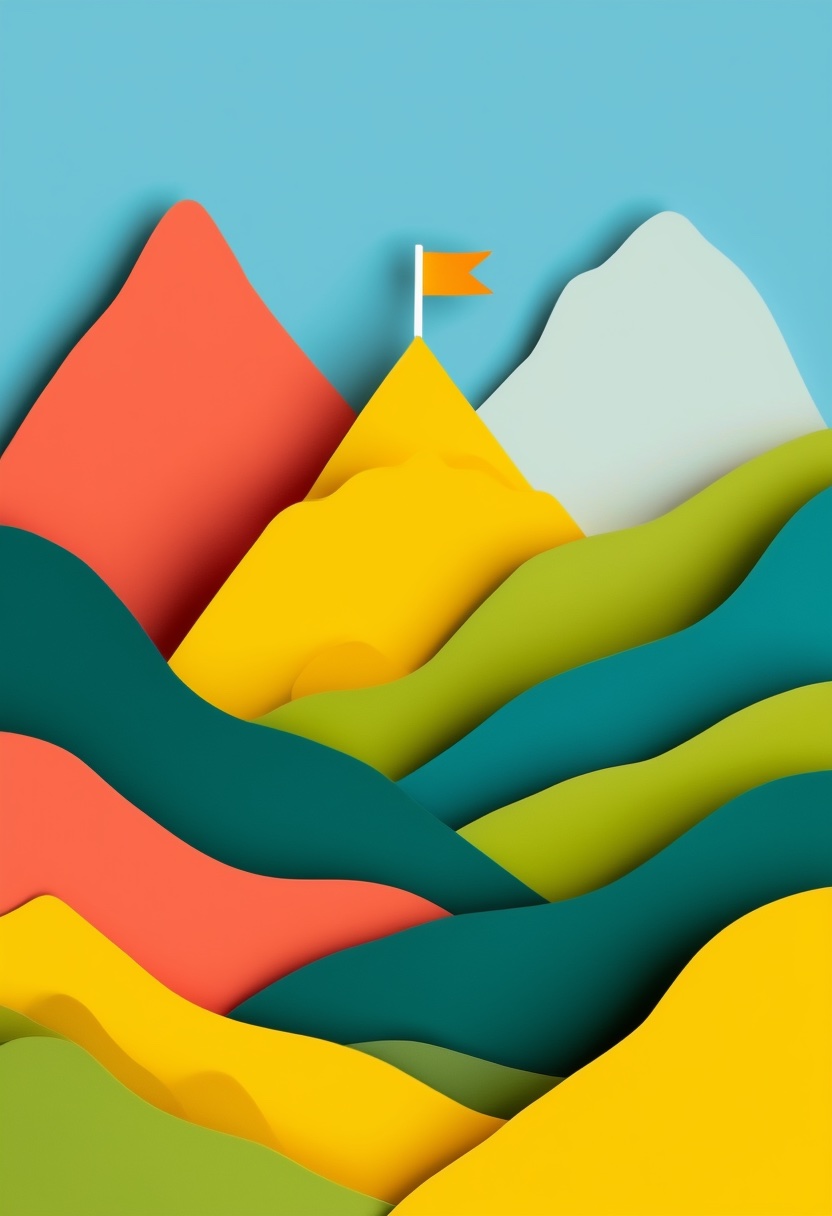 Layered Mountain Flag Triumph — Encouragement cut-paper-style greeting card