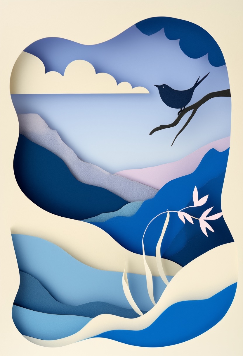 Layered Paper Bird Serenade — Missing You cut-paper-style greeting card