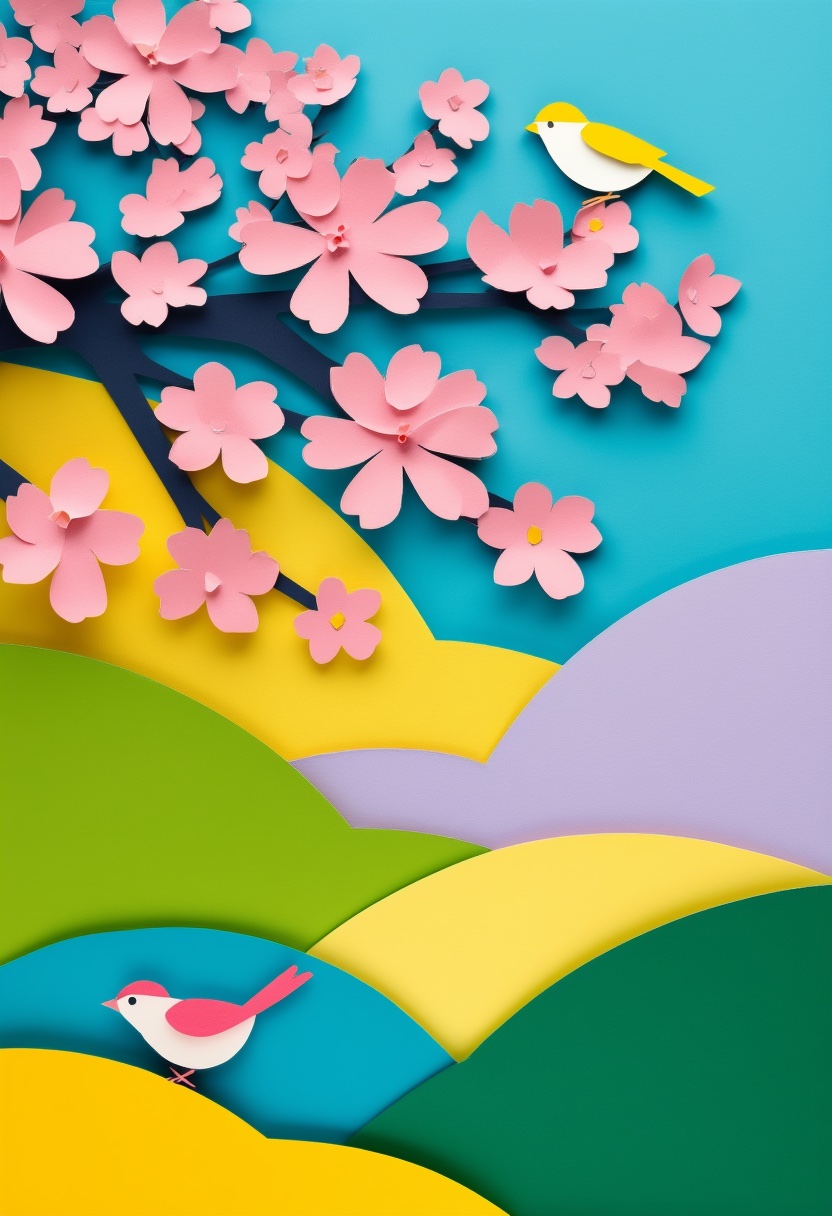 Layered Paper Blossoms — Spring cut-paper-style greeting card