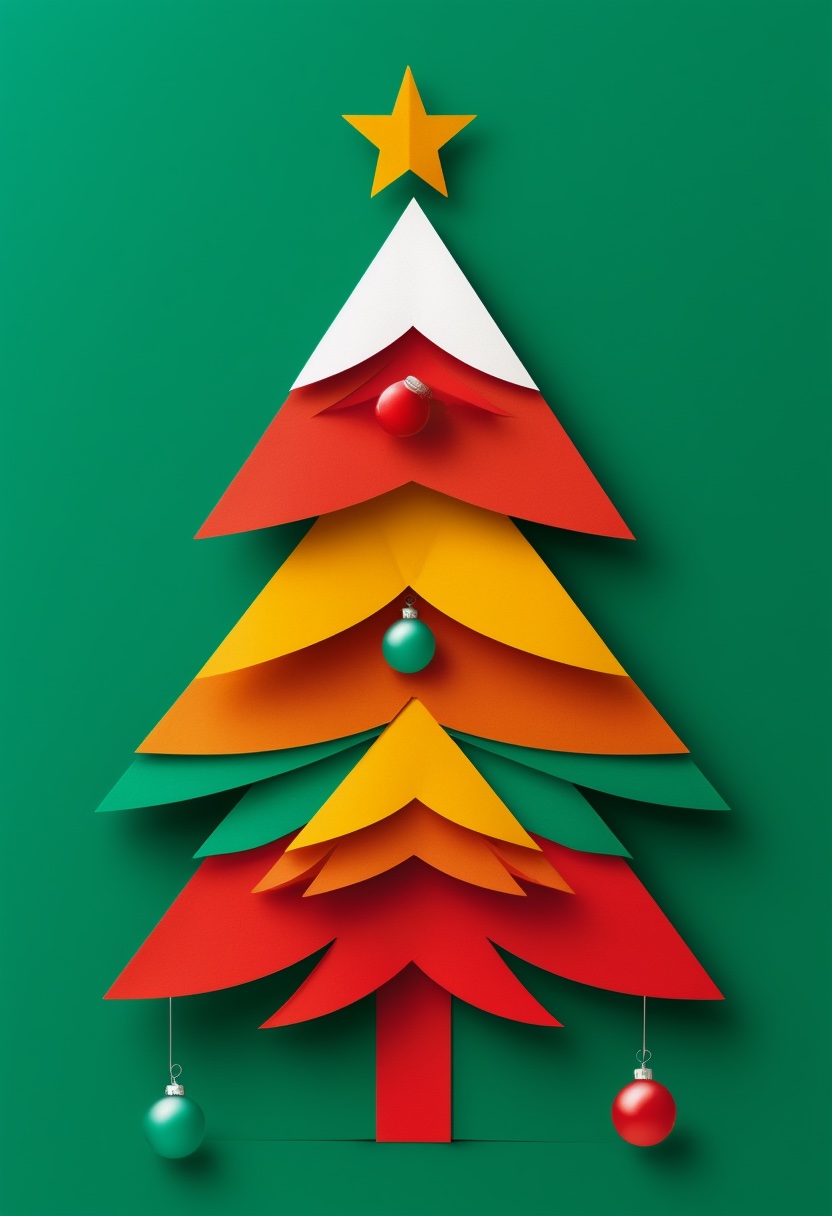 Layered Paper Christmas Tree — Christmas cut-paper-style greeting card