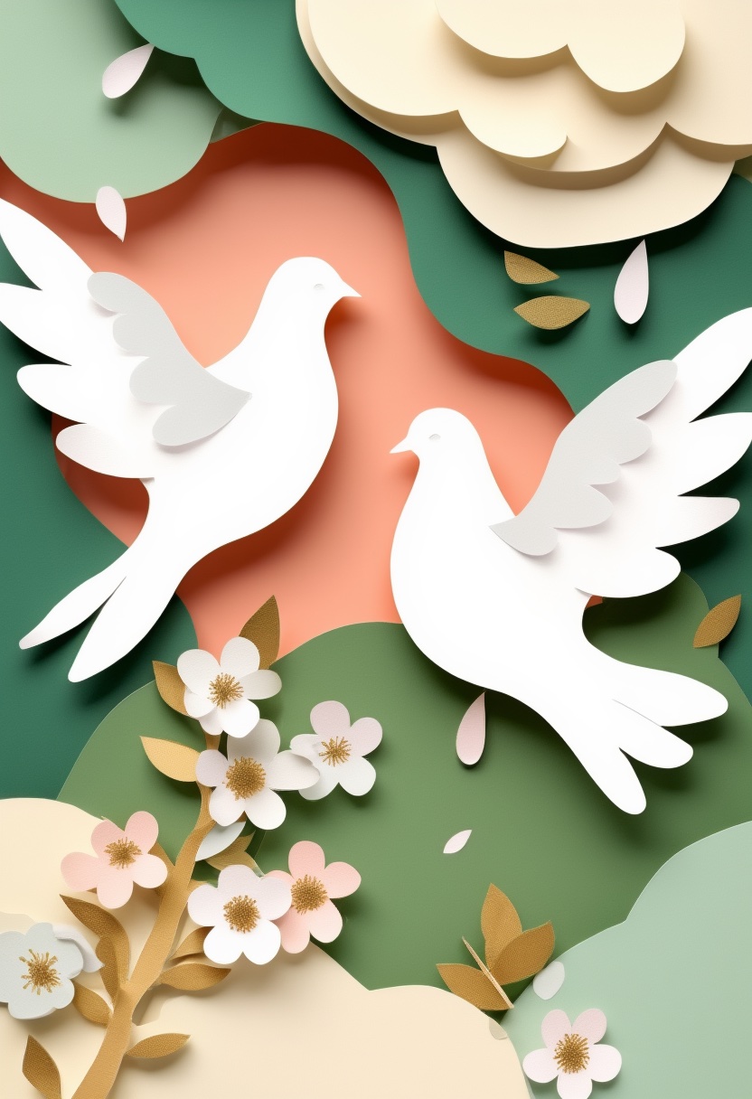 Geschichtete Papiertauben im Umarmung — Wedding