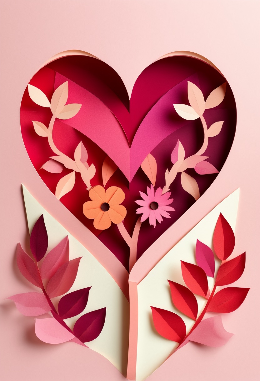Layered Paper Heart Bloom — Love cut-paper-style greeting card