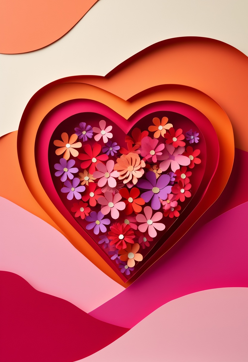 Layered Paper Heart Bloom — Love cut-paper-style greeting card