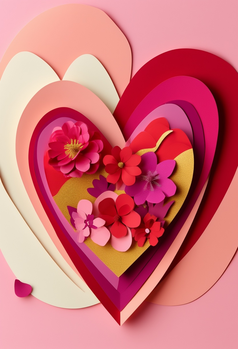 Mehrschichtige Papierherz-Blüten — Valentine's Day