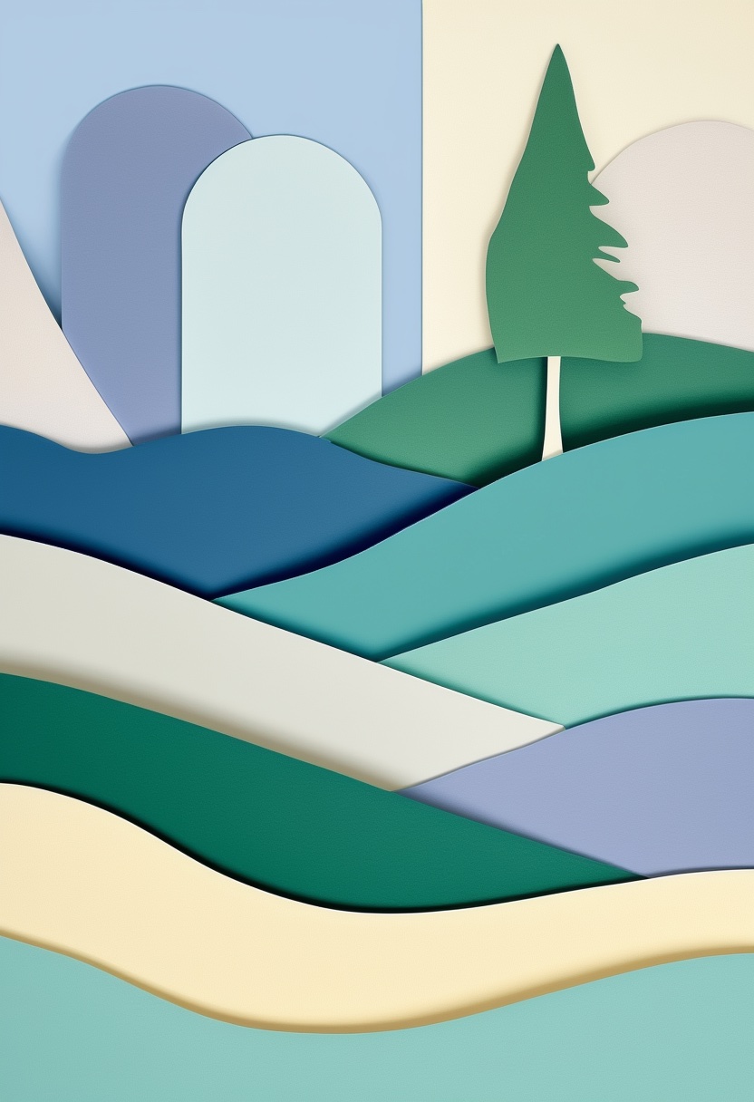 Layered Paper Landscape — Sympathy cut-paper-style greeting card