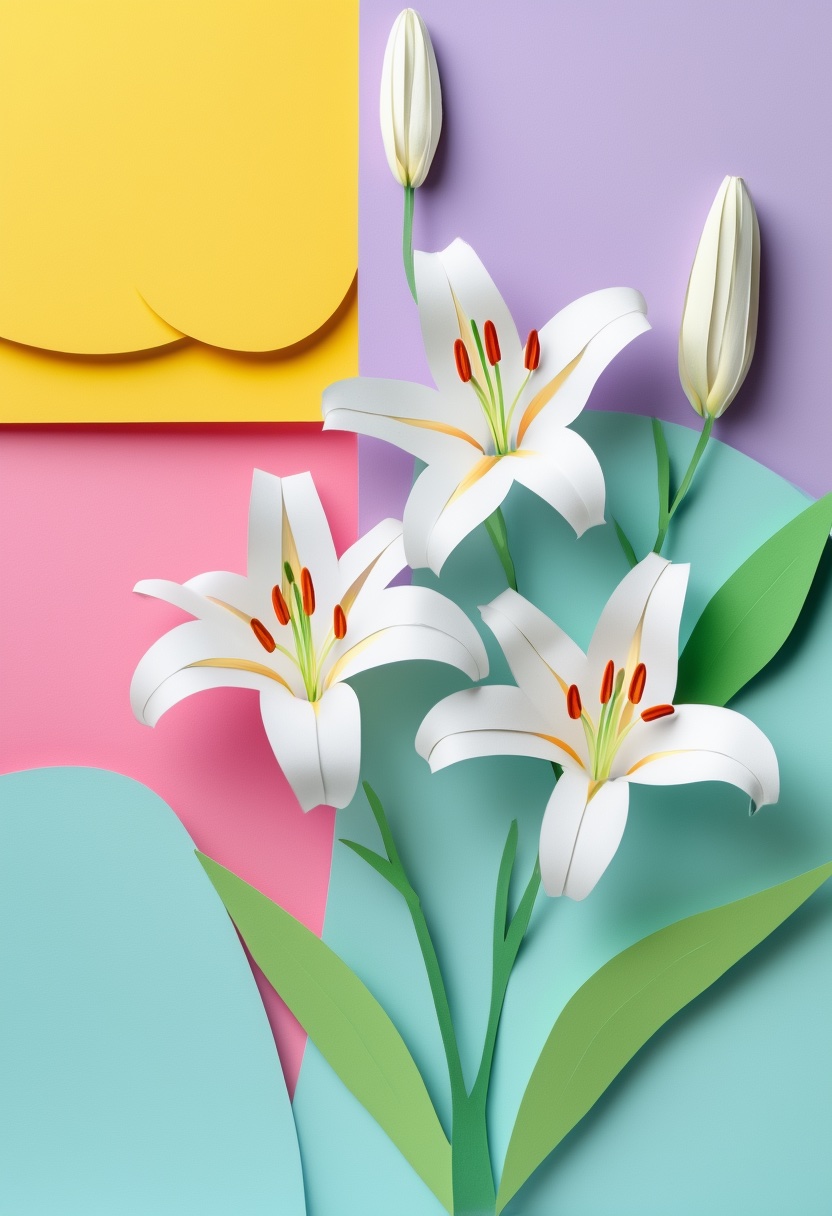 Layered Paper Lily Bloom — Easter cut-paper-style greeting card