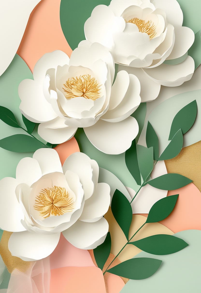 Layered Paper Peony Bloom — Wedding cut-paper-style greeting card