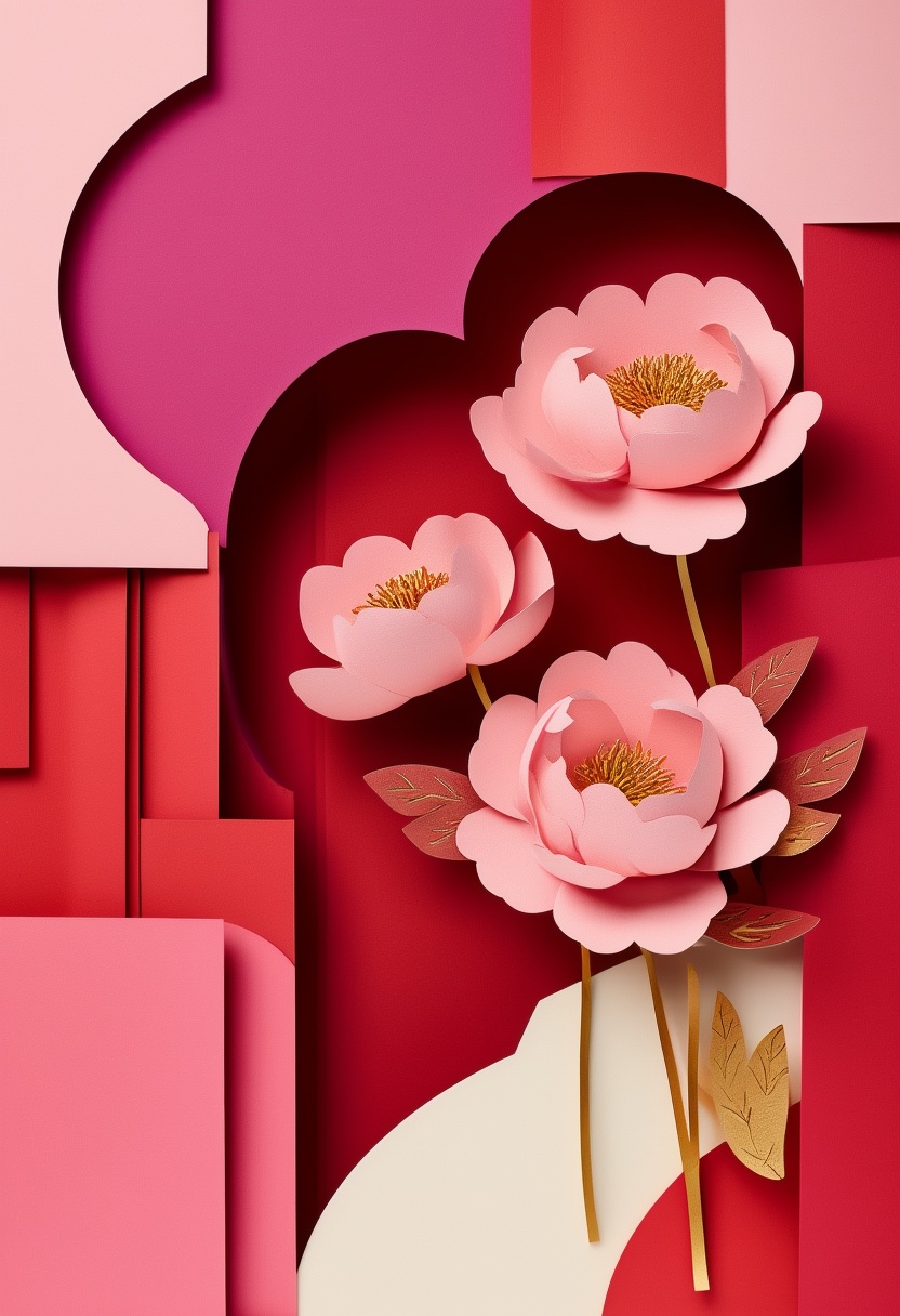 Geschichteter Papier-Pfingstrosenstrauß — Valentine's Day