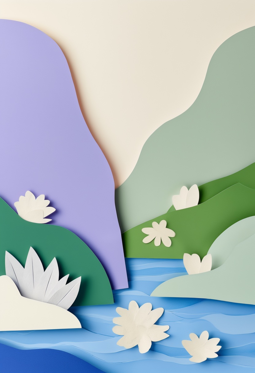 Layered Paper River Flowers — Sympathy cut-paper-style greeting card