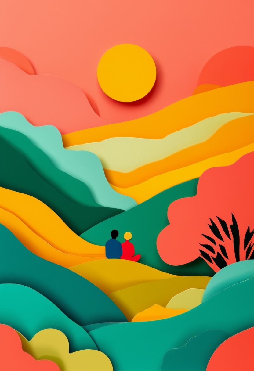 Geschichtete Papier-Sonnenuntergangs-Umarmung — Friendship