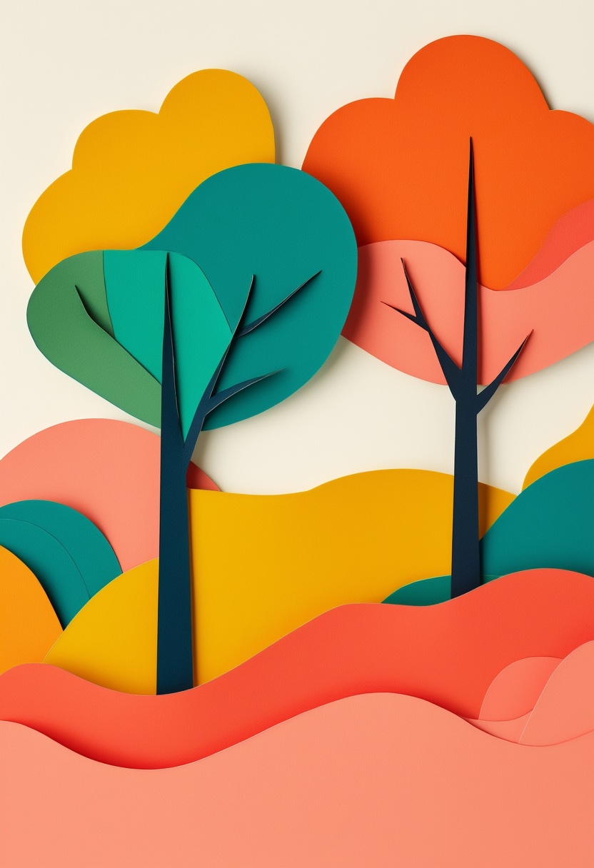 Layered Paper Trees Embrace — Friendship cut-paper-style greeting card