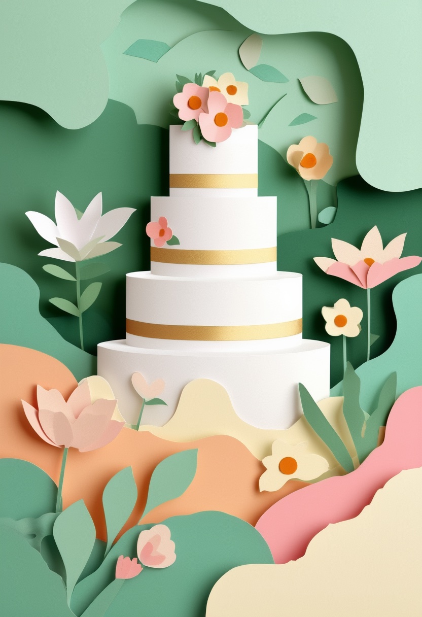 Layered Paper Wedding Cake — Wedding cut-paper-style greeting card
