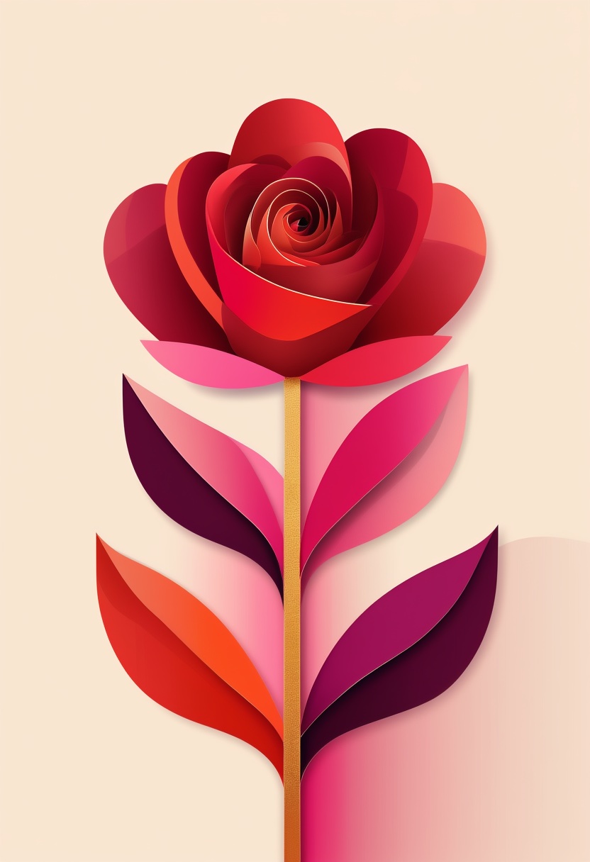 Layered Rose Bloom Artistry — Valentine's Day cut-paper-style greeting card