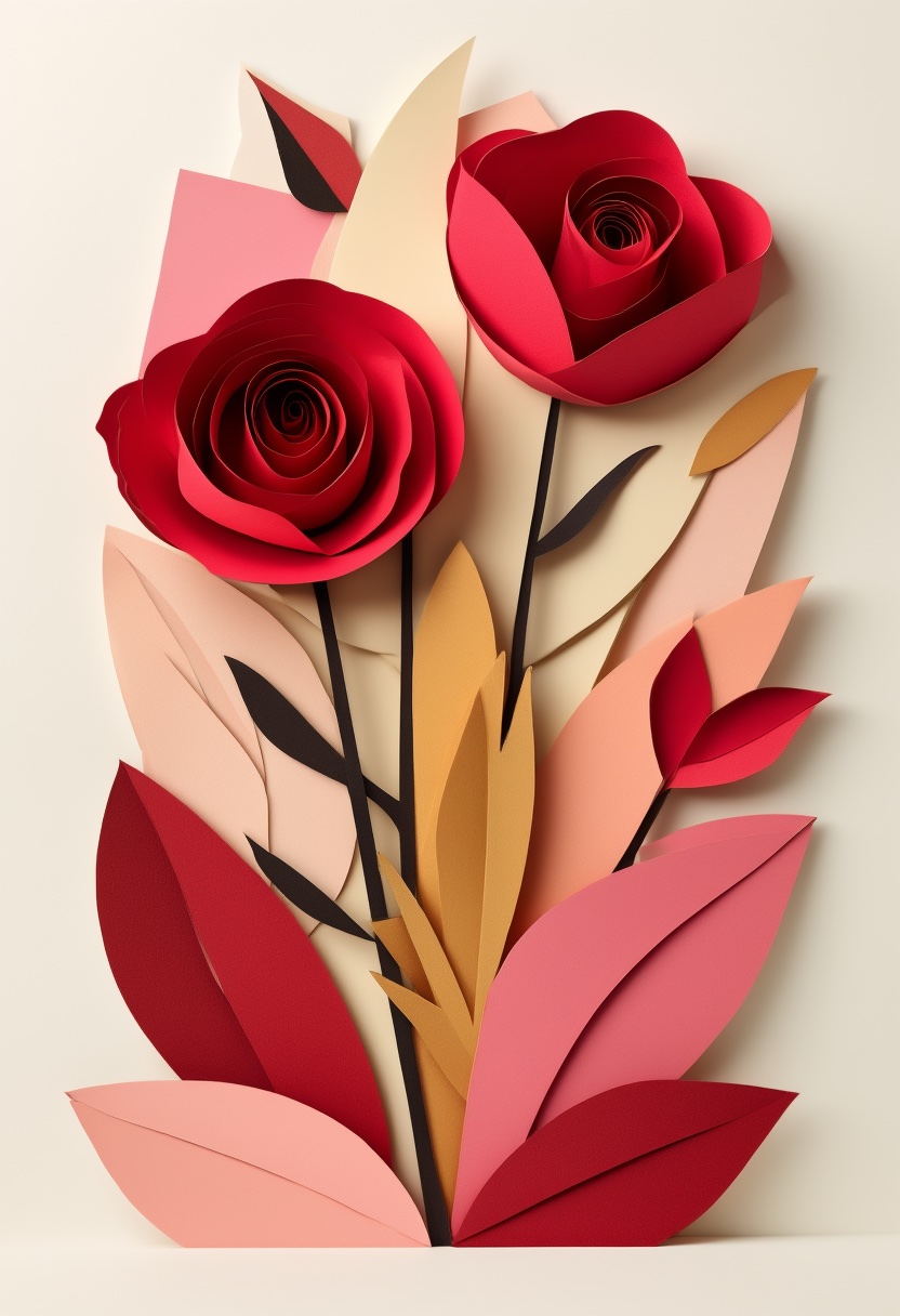Layered Rose Bloom Celebration — Valentine's Day cut-paper-style greeting card