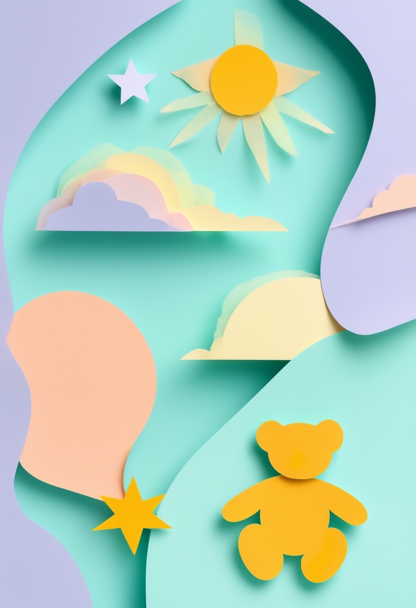 Layered Sky Bear Dream — New Baby cut-paper-style greeting card