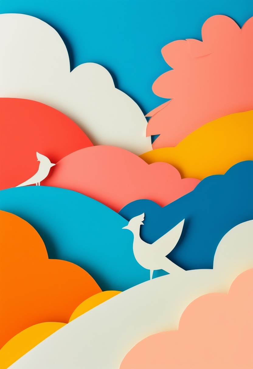 Layered Sky Birds — Keeping in Touch cut-paper-style greeting card