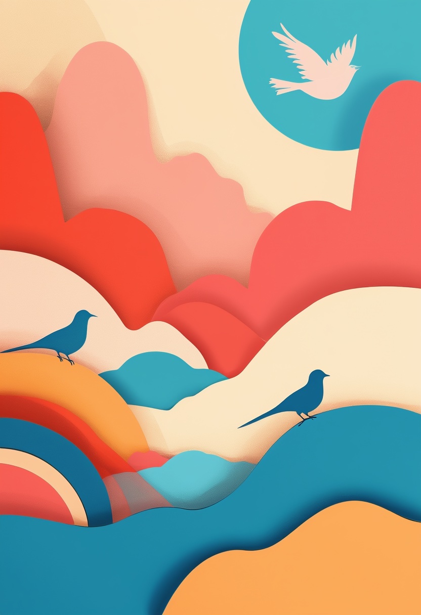 Layered Sky Birds Harmony — Keeping in Touch cut-paper-style greeting card