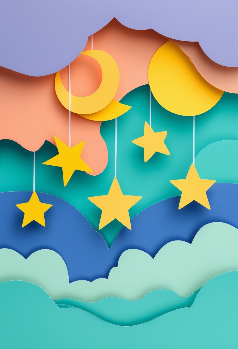 Layered Starlit Dreams — New Baby cut-paper-style greeting card