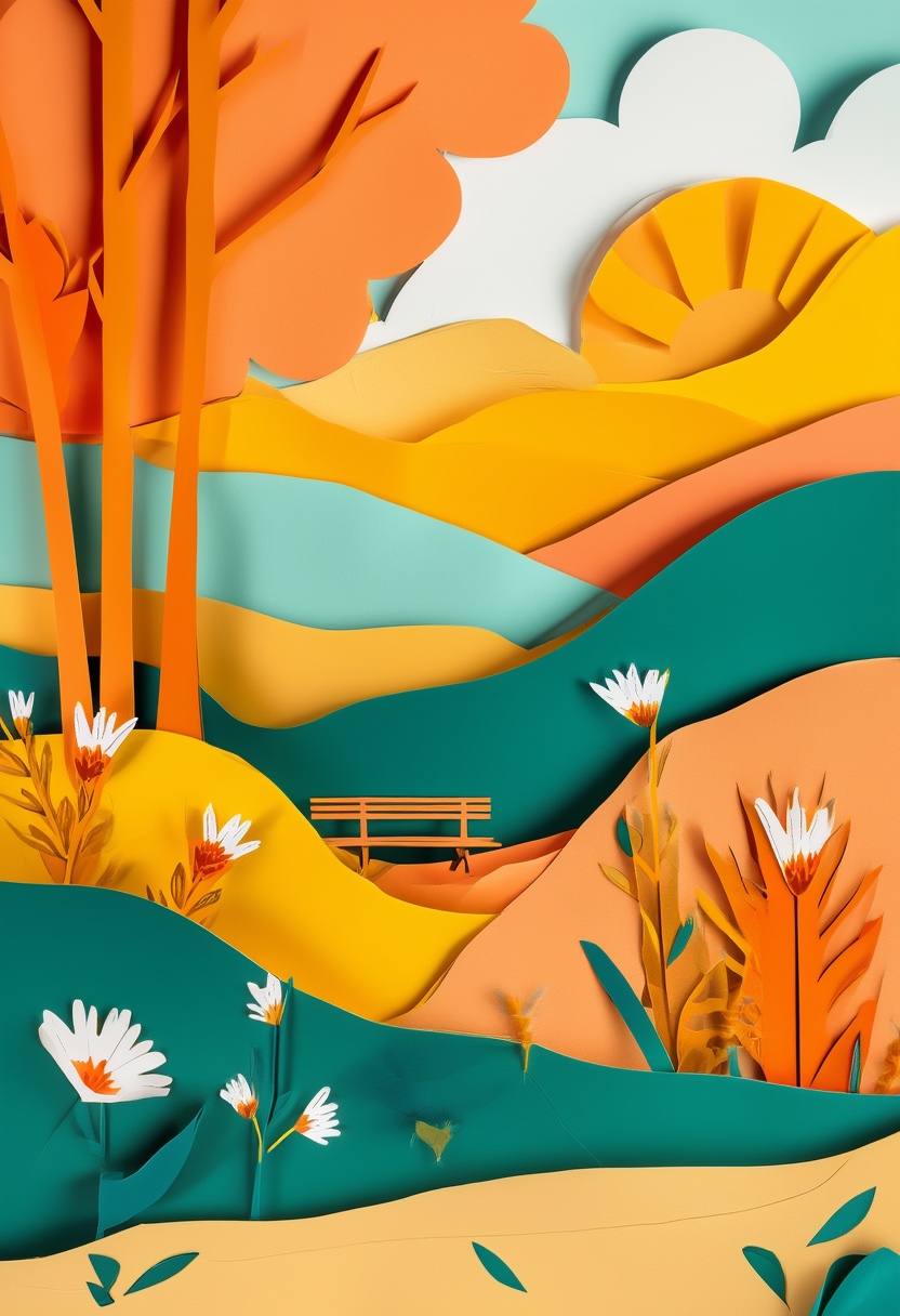 Layered Sunlit Meadow — Retirement cut-paper-style greeting card