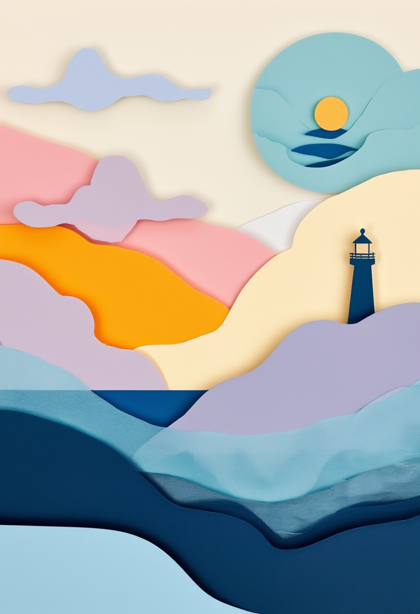 Lighthouse Sunset Silhouette — Missing You cut-paper-style greeting card