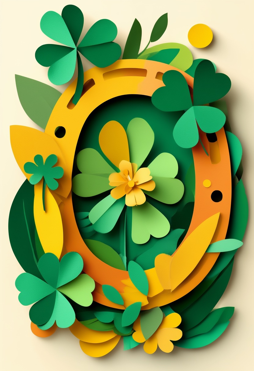 Luck Horseshoe Bloom — Good Luck cut-paper-style greeting card