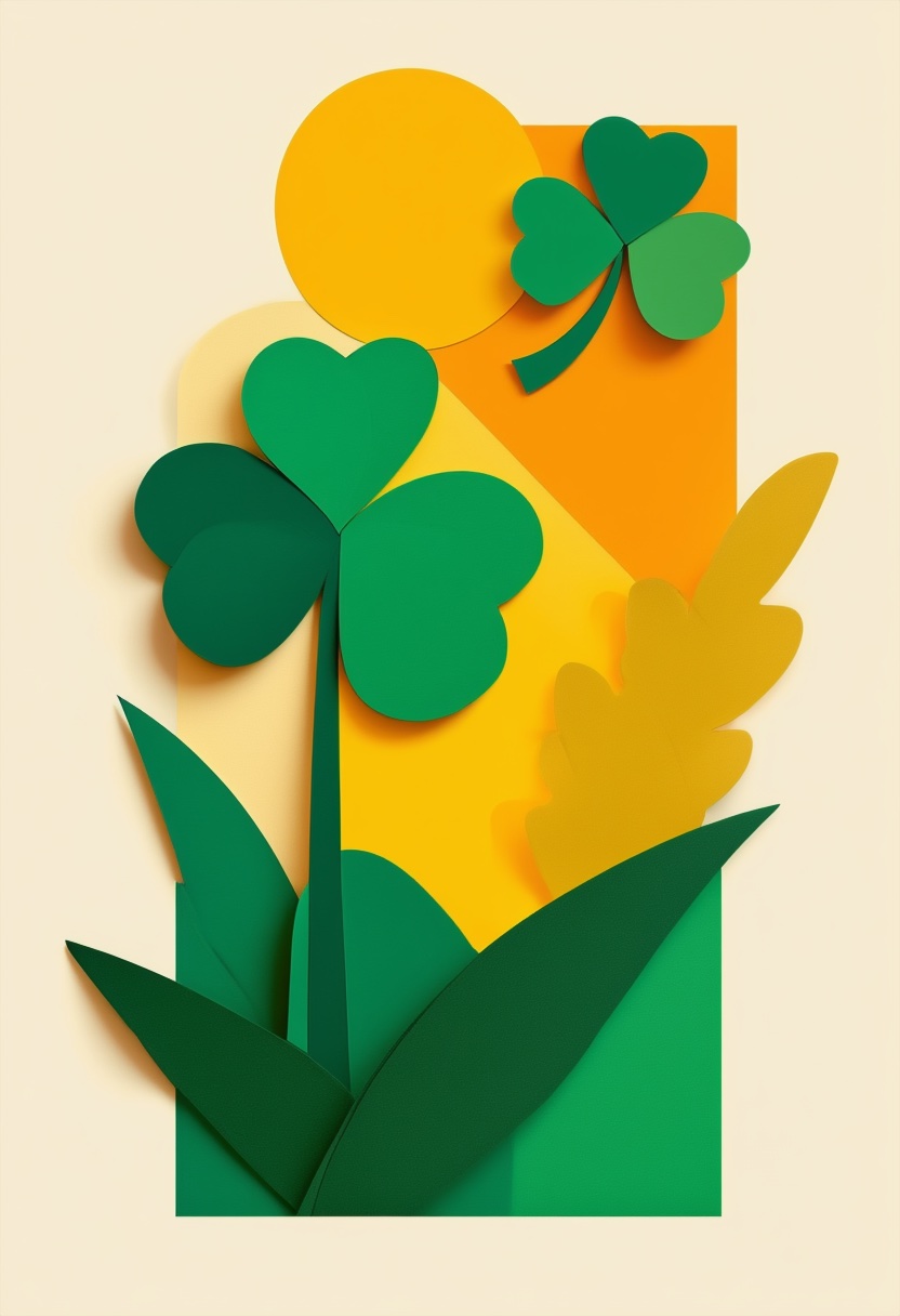 Lucky Clover Sunrise — Good Luck cut-paper-style greeting card