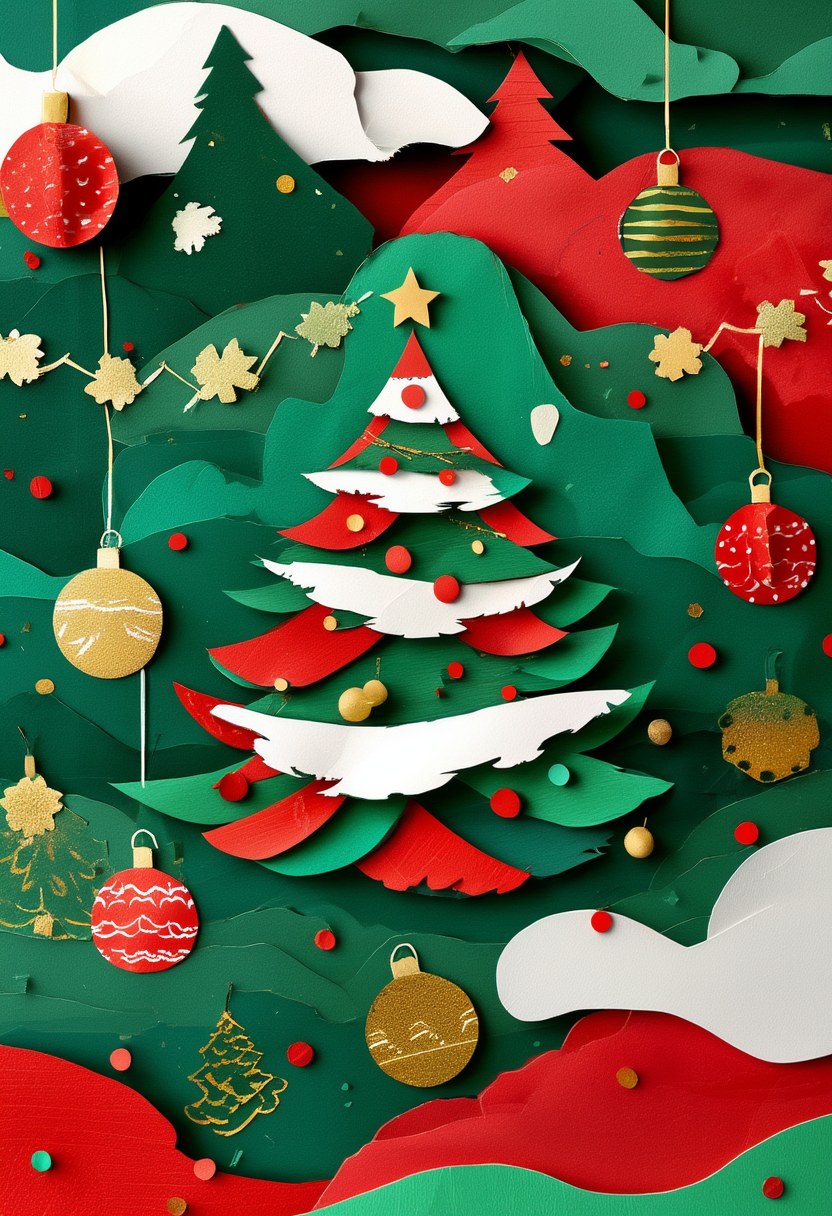 Matisse Noel Tree Collage — Christmas cut-paper-style greeting card