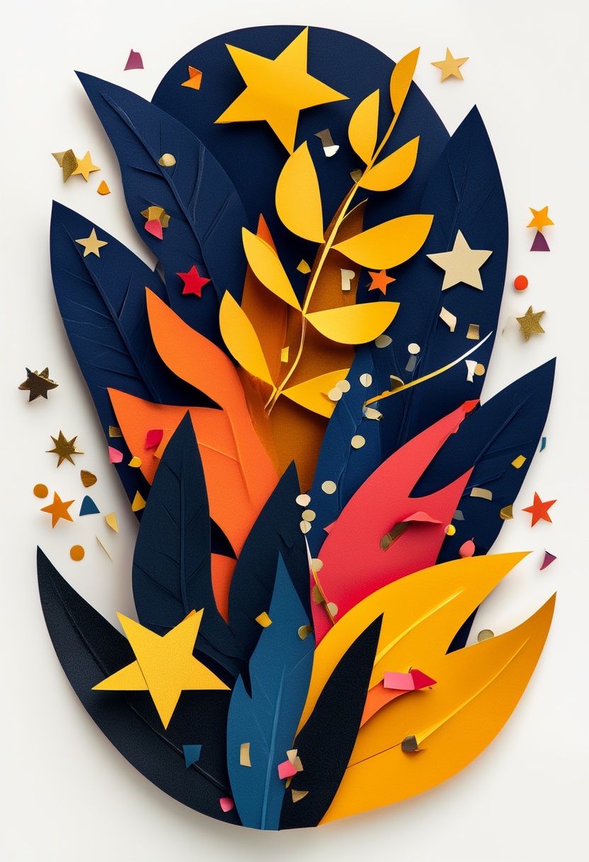 Midnight Celebration Stars — New Year's Day cut-paper-style greeting card