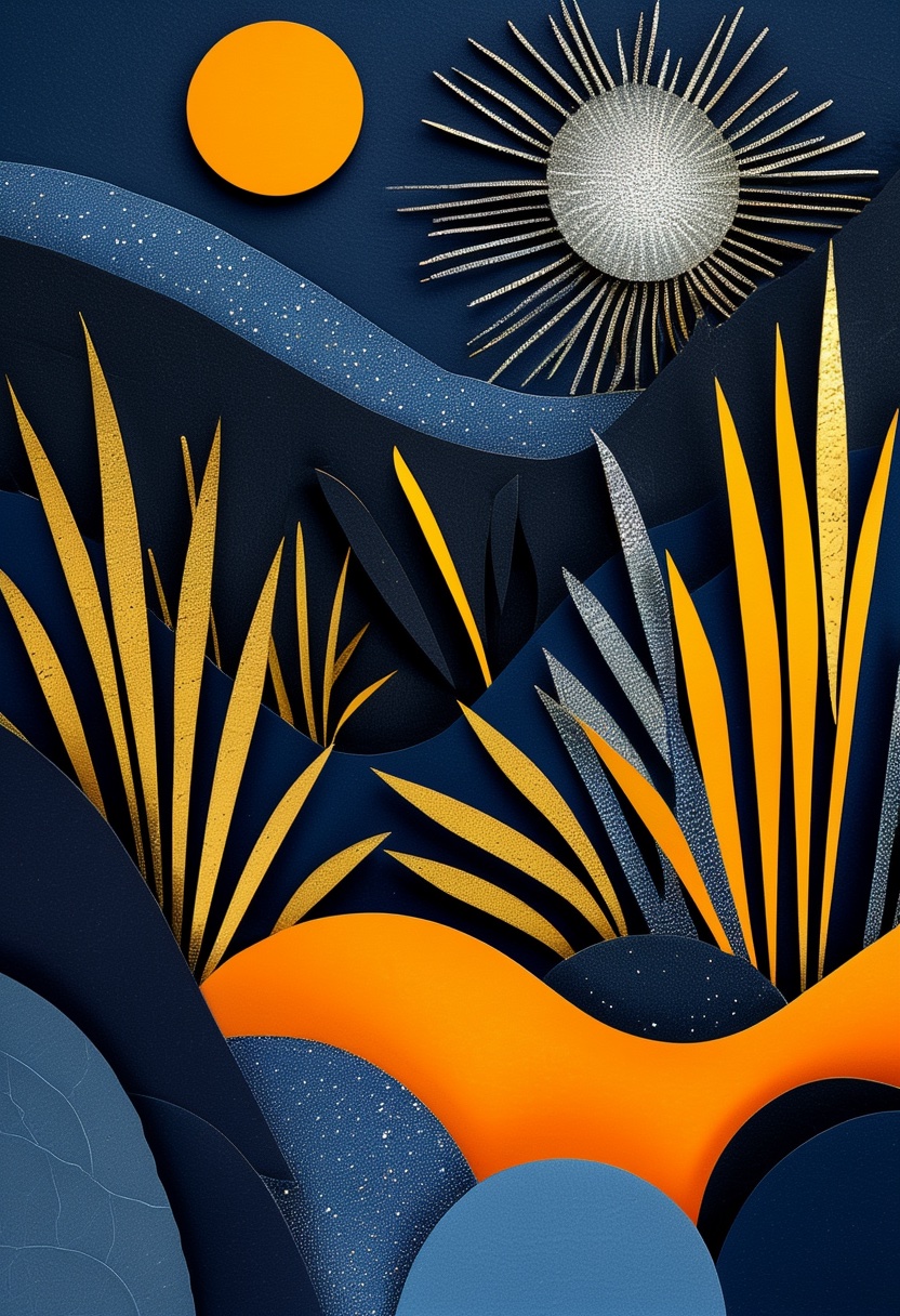 Midnight Navy Starburst — New Year's Day cut-paper-style greeting card