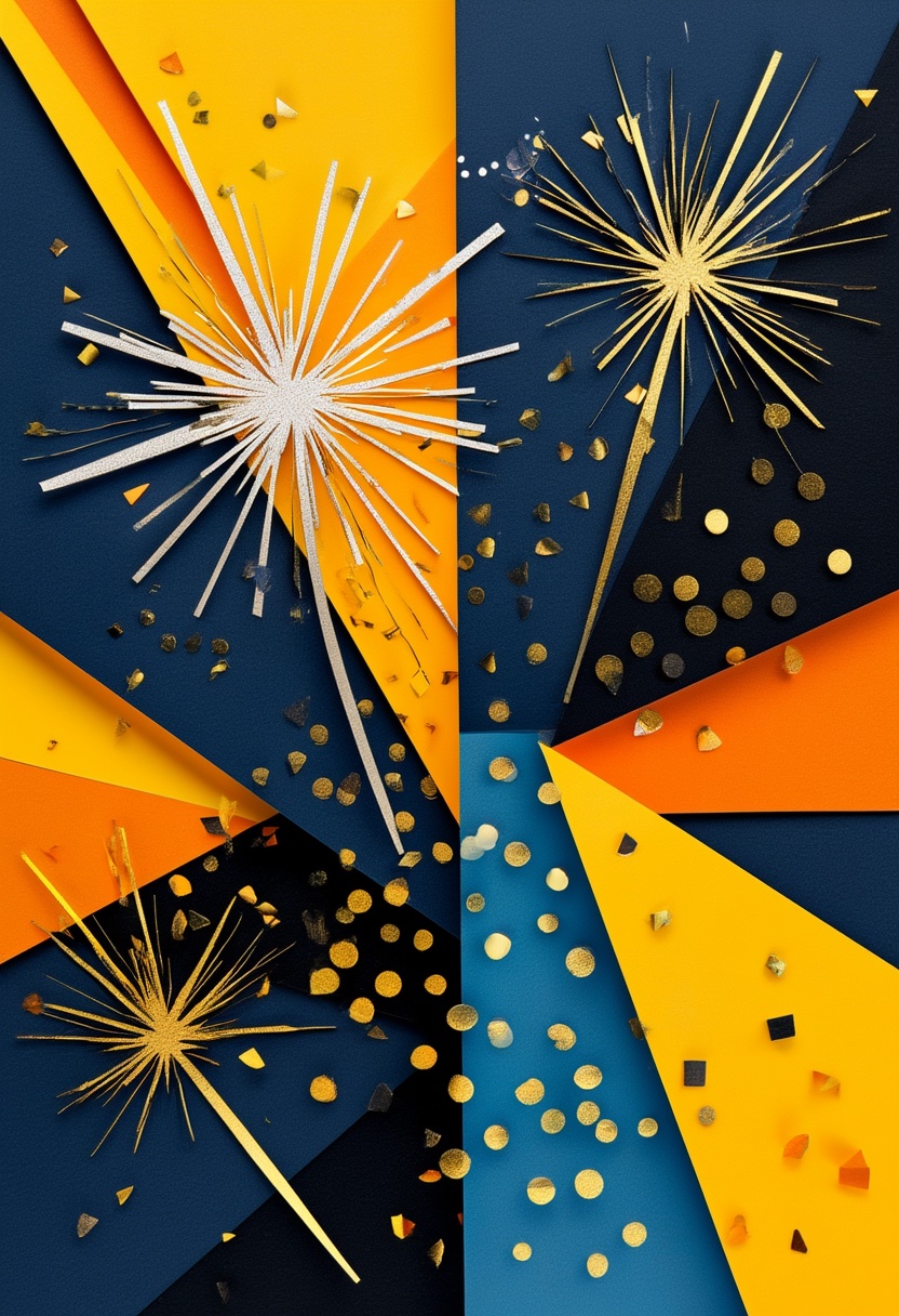 Midnight Sparkler Confetti Celebration — New Year's Day cut-paper-style greeting card