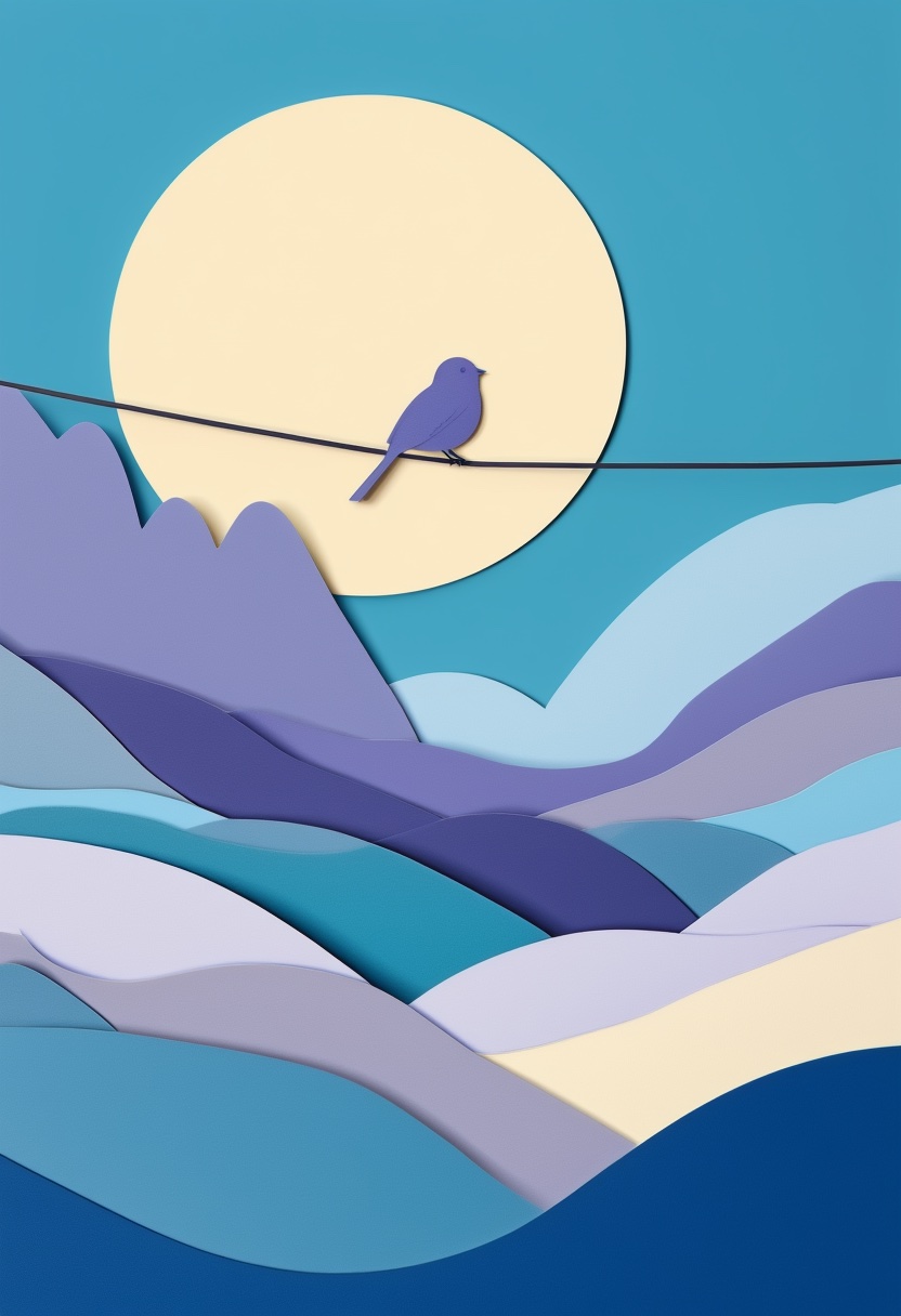 Moonlit Bluebird Serenade — Missing You cut-paper-style greeting card