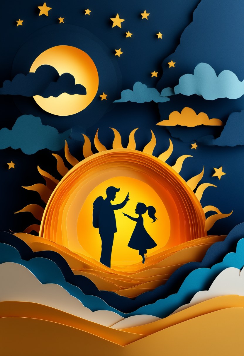 Familien-Silhouette im Mondschein — Vatertag