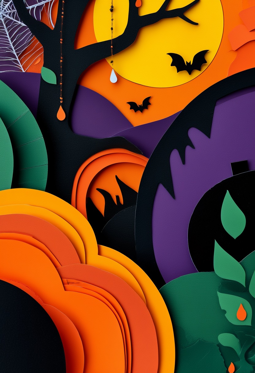 Moonlit Paper-Cut Night — Halloween cut-paper-style greeting card