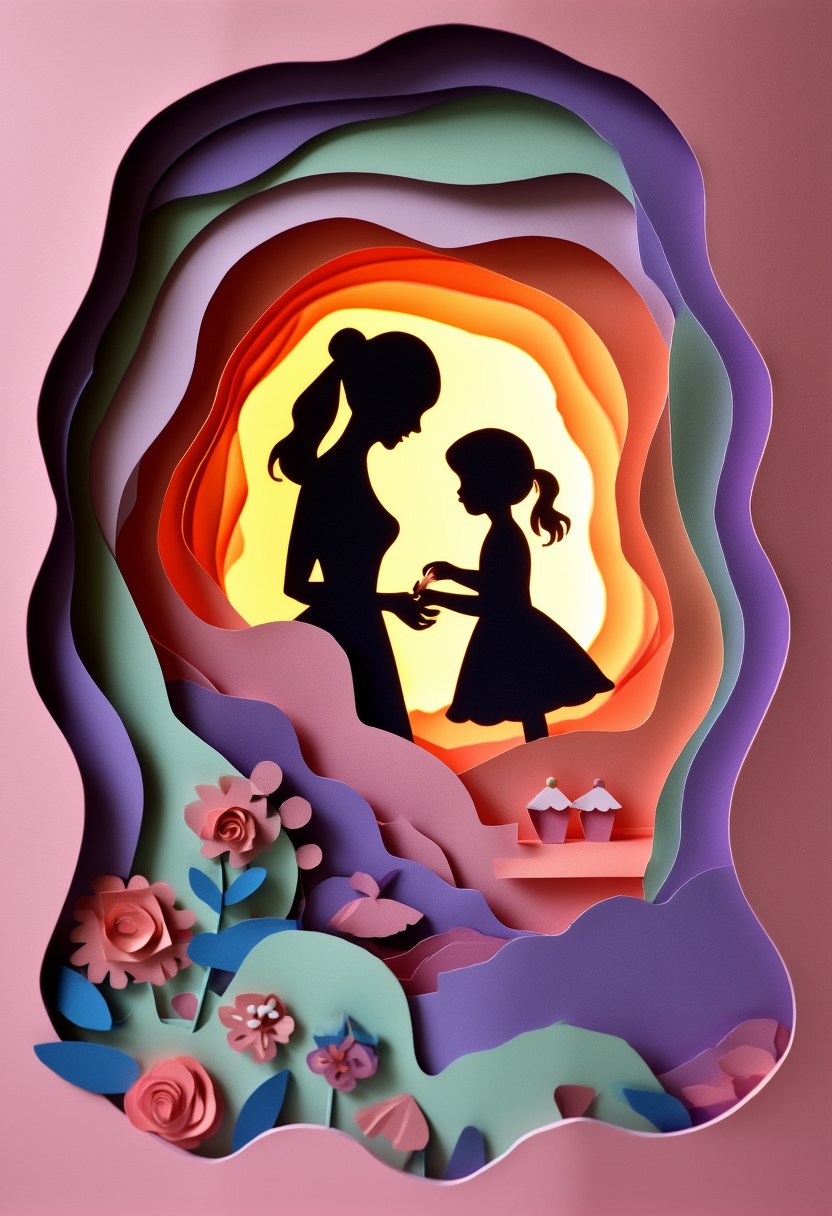 Mother Daughter Silhouette — Mother's Day cut-paper-style greeting card