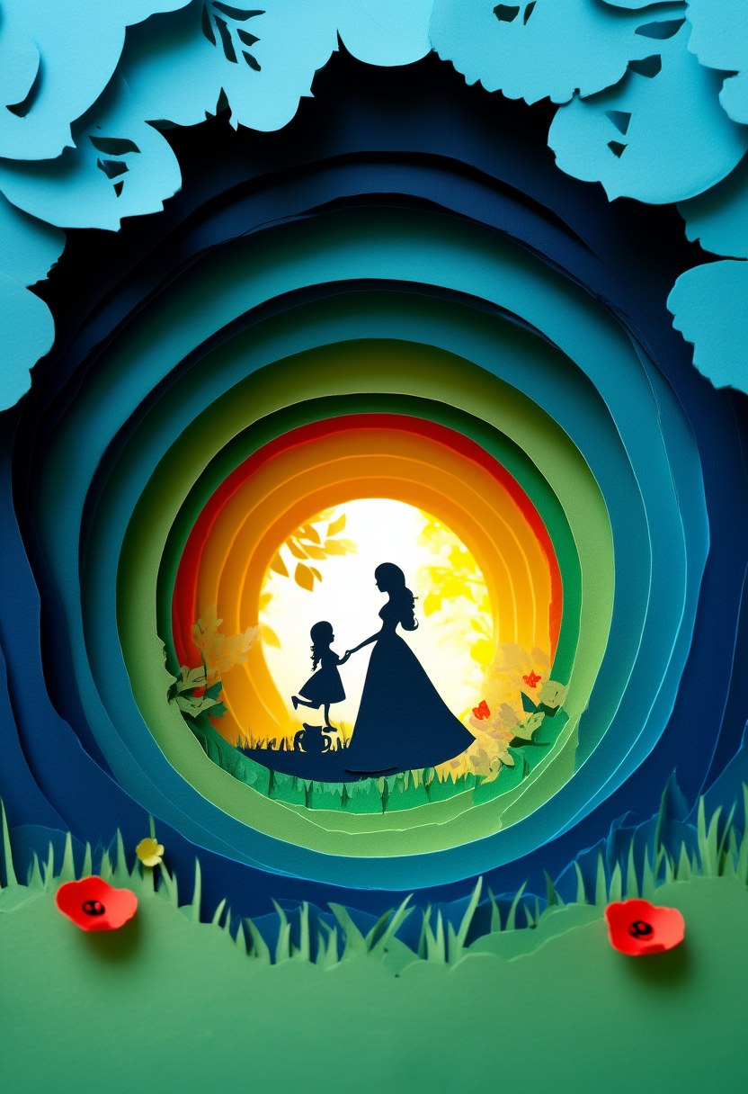 Mother's Day Silhouette — Mother's Day cut-paper-style greeting card