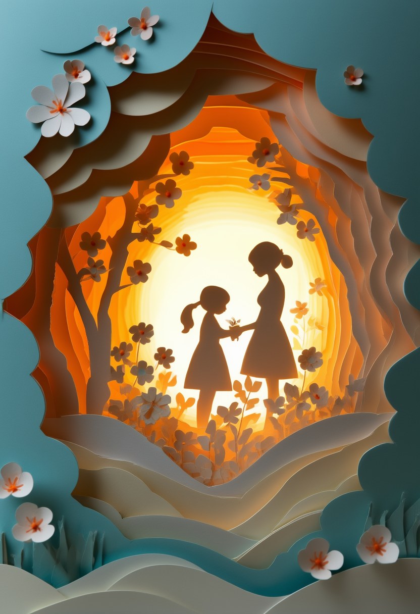 Mother's Love - A Heartfelt Celebration of Family and Nature — Mother's Day cut-paper-style greeting card