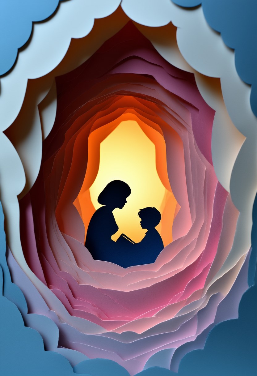 Mother Son Silhouette — Mother's Day cut-paper-style greeting card