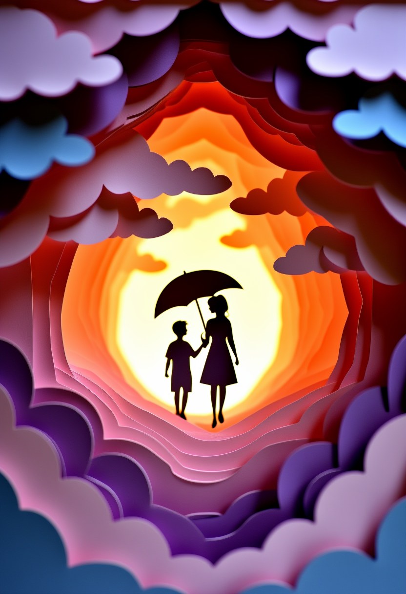 Motherly Love Silhouette — Mother's Day cut-paper-style greeting card